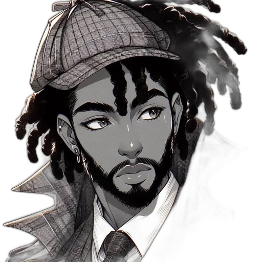 hat, face, cartoon, watercolor, comic book art, concept art, earth tones, monochrome transparent PNG cut-out