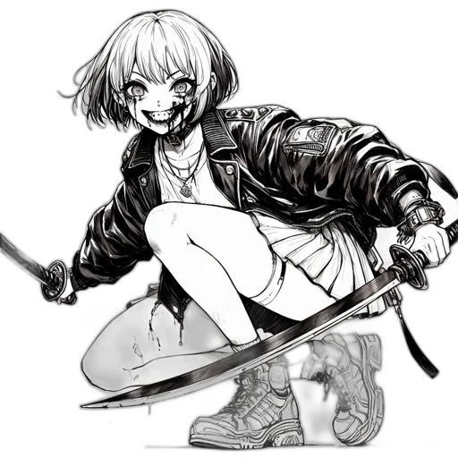 jacket, weapon, sword, creature, concept art, cyberpunk, anime, comic book art transparent PNG cut-out