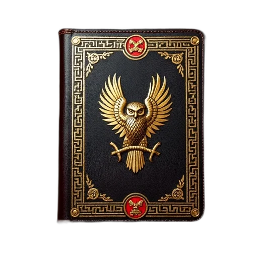 jewelry, weapon, leather-bound, book, gold, owl, emblem, cover transparent PNG cut-out