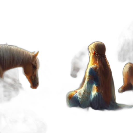 creature, hair, animal, concept art, fantasy art, watercolor, 3d render, fog transparent PNG cut-out