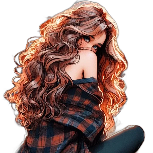 hair, dress, photorealistic, watercolor, cartoon, fantasy art, fire, golden transparent PNG cut-out