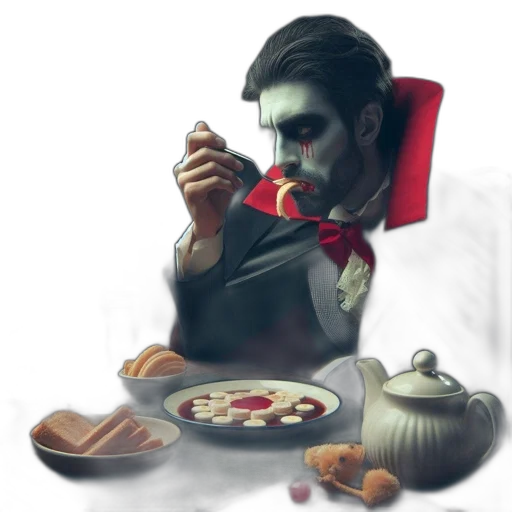 food, concept art, fantasy art, pixel art, photorealistic, red, dark, man transparent PNG cut-out