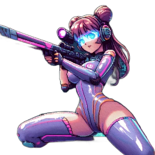 weapon, robot, staff, cyberpunk, pixel art, concept art, vaporwave, neon lights transparent PNG cut-out