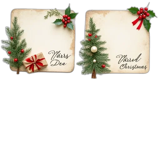earth tones, set, christmas, address, labels, holly, trees, presents transparent PNG cut-out