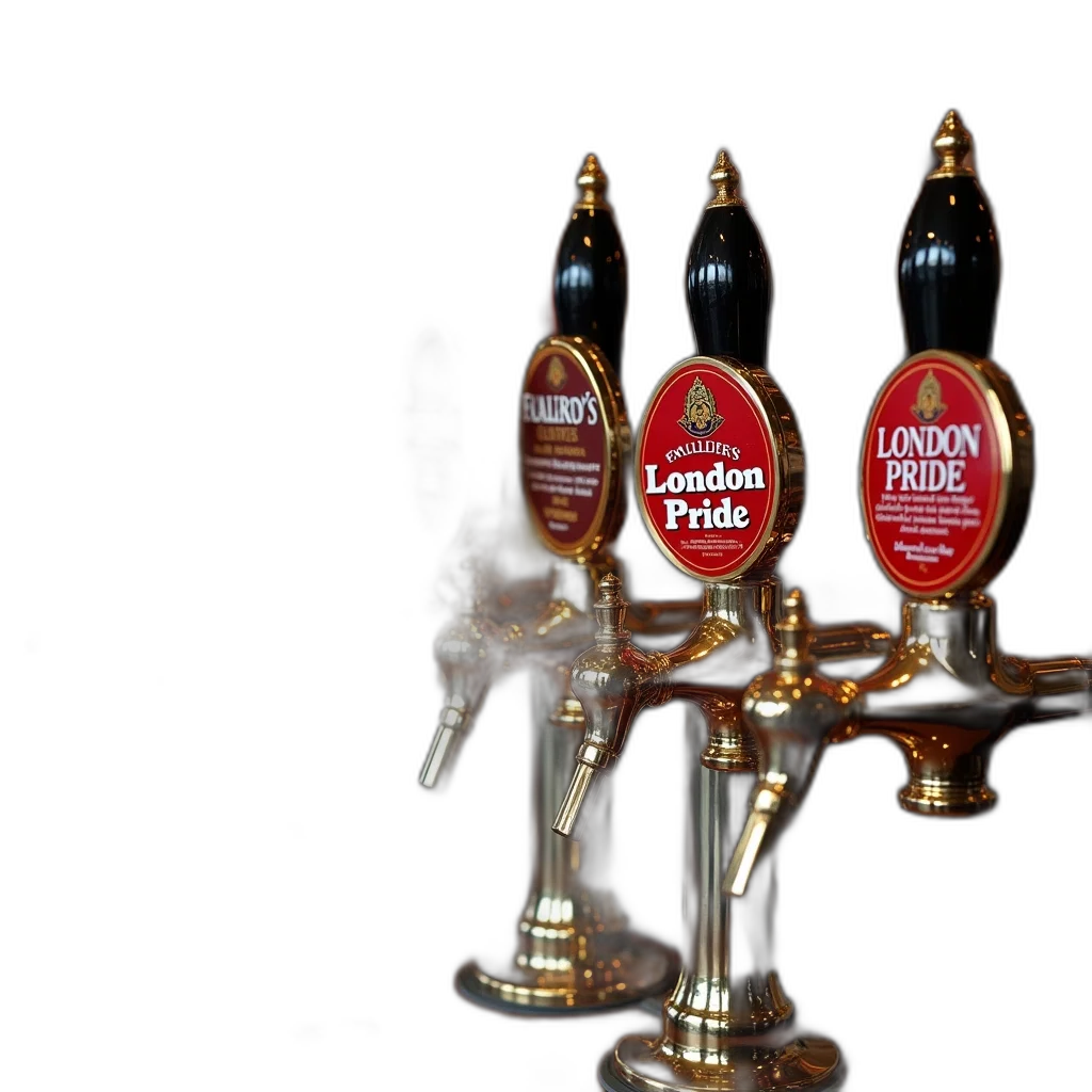 3d render, close-up, view, bar, prominent, display, beer, taps transparent PNG cut-out