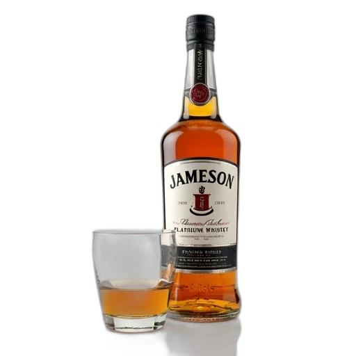 bottle, weapon, 3d render, photorealistic, jameson, whiskey, silver, label transparent PNG cut-out
