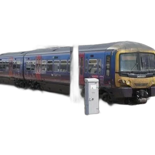 3d render, concept art, photorealistic, modern, passenger, train, blue, red transparent PNG cut-out