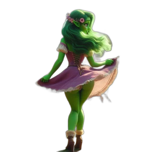 dress, creature, staff, concept art, fantasy art, pixel art, 3d render, green transparent PNG cut-out