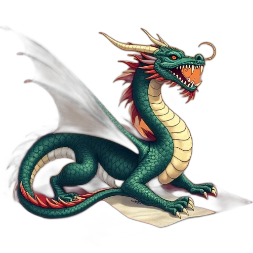 dragon, creature, staff, fantasy art, concept art, pixel art, watercolor, green transparent PNG cut-out
