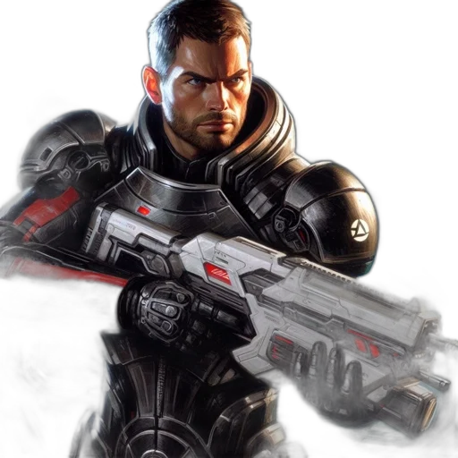 weapon, concept art, comic book art, cyberpunk, 3d render, determined, male, character transparent PNG cut-out
