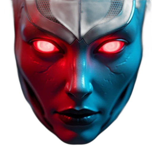 mask, face, robot, concept art, comic book art, 3d render, cyberpunk, red transparent PNG cut-out