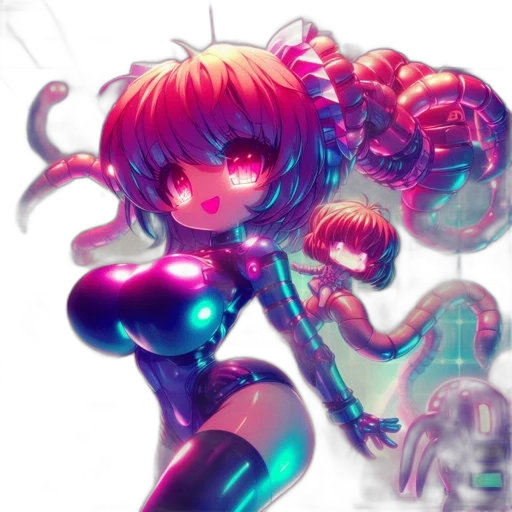 robot, creature, hair, cyberpunk, concept art, pixel art, vaporwave, neon lights transparent PNG cut-out