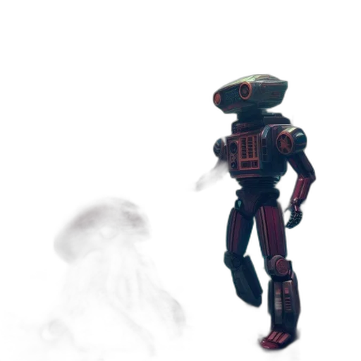 robot, creature, mask, staff, concept art, pixel art, 3d render, fantasy art transparent PNG cut-out
