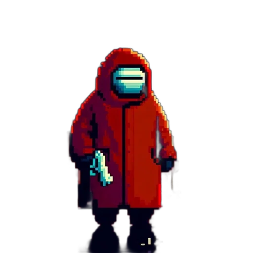 jacket, robot, creature, mask, pixel art, concept art, 3d render, cyberpunk transparent PNG cut-out