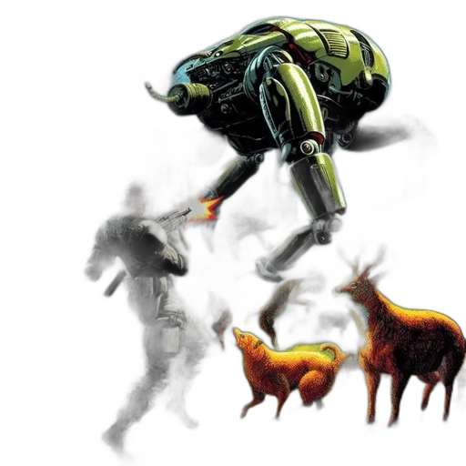 robot, creature, animal, concept art, fantasy art, outer space, densely, lit transparent PNG cut-out
