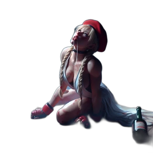 bottle, concept art, 3d render, photorealistic, cyberpunk, red, woman, white transparent PNG cut-out