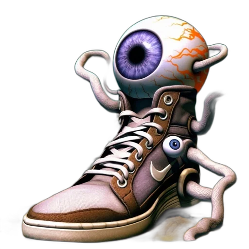 shoes, robot, creature, mask, concept art, 3d render, vaporwave, cyberpunk transparent PNG cut-out