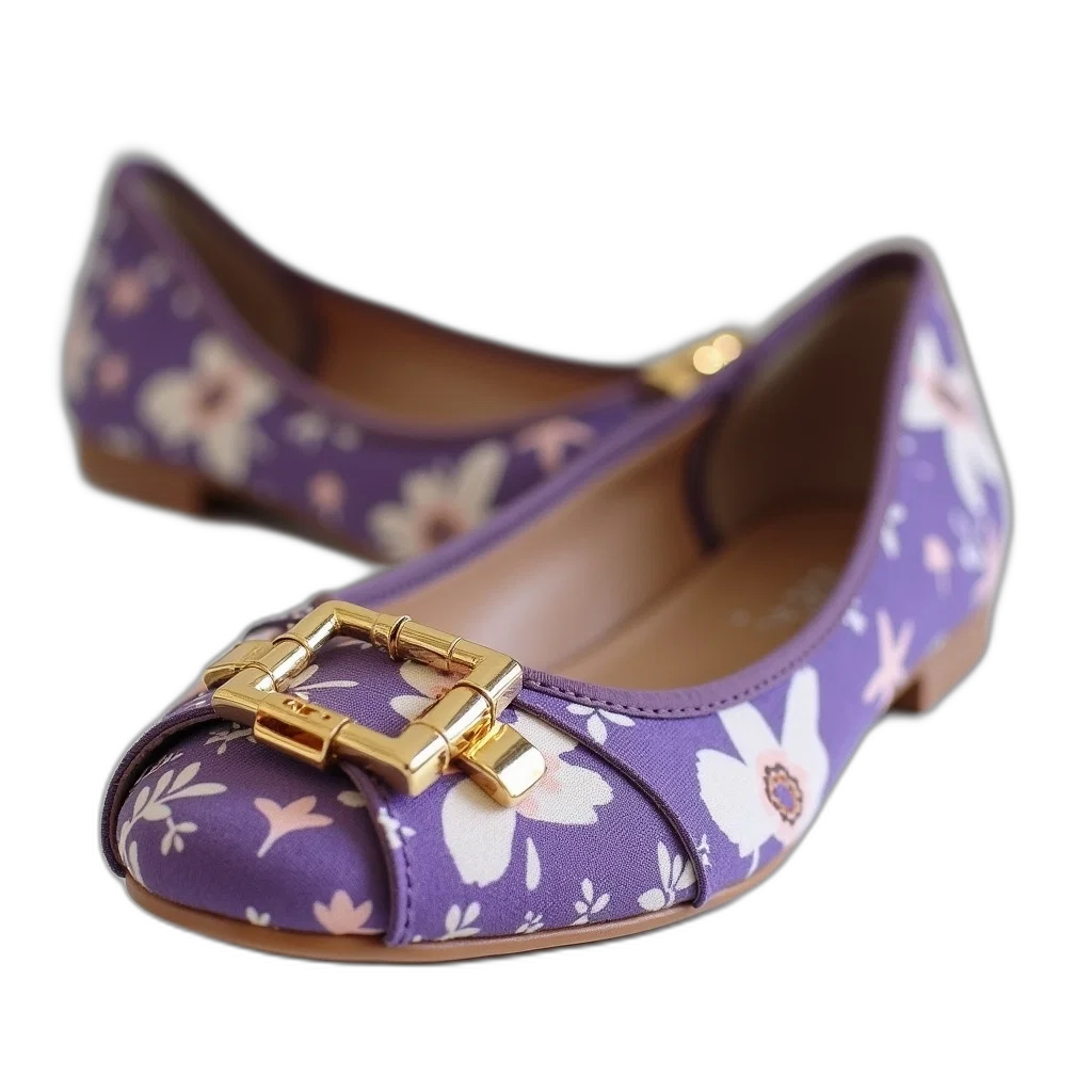 shoes, jewelry, 3d render, photorealistic, pair, purple, white, floral transparent PNG cut-out