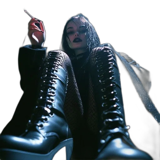 shoes, jacket, weapon, staff, cyberpunk, fire, dark, woman transparent PNG cut-out