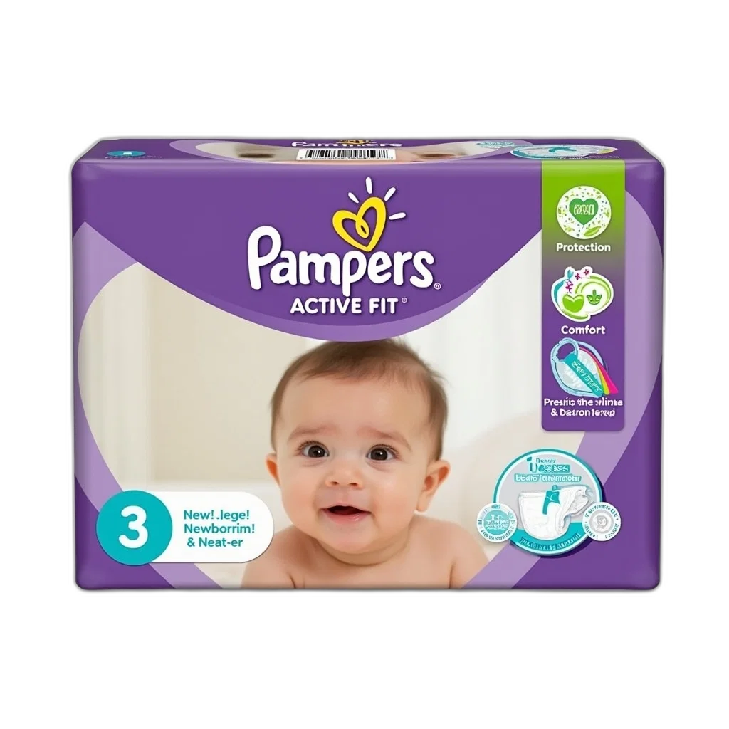 box, pampers, active, fit, diapers, baby, face, front transparent PNG cut-out