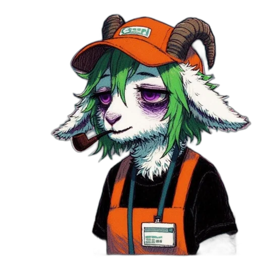 staff, hat, animal, jacket, anime, cartoon, pixel art, fantasy art transparent PNG cut-out