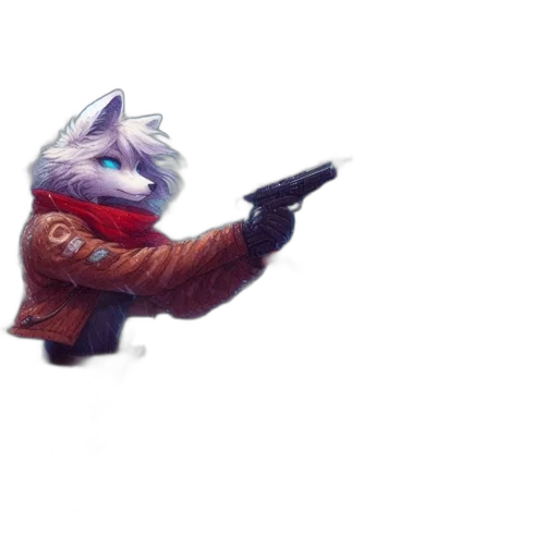 weapon, staff, animal, jacket, concept art, 3d render, pixel art, fantasy art transparent PNG cut-out