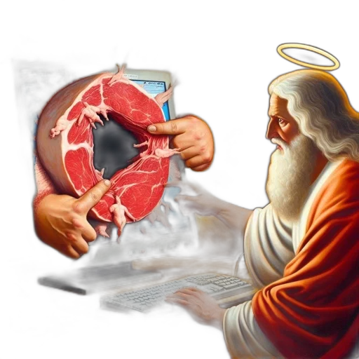food, photorealistic, oil painting, concept art, figure, resembling, god, interacts transparent PNG cut-out