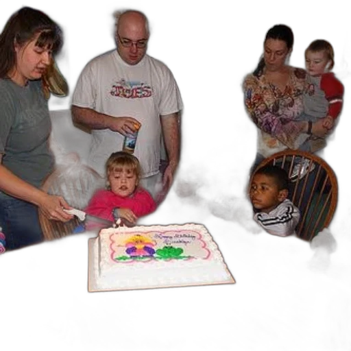 staff, photorealistic, fire, birthday, cake, candles, sits, front transparent PNG cut-out