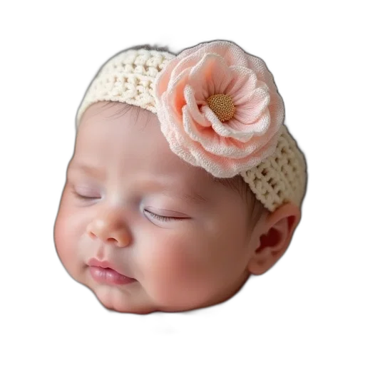 hat, crown, face, flower, photorealistic, 3d render, adorable, newborn transparent PNG cut-out