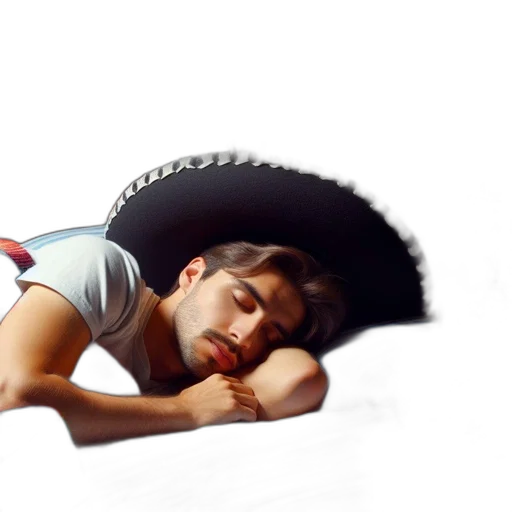 hat, photorealistic, concept art, 3d render, young, man, sleeps, vibrantly transparent PNG cut-out