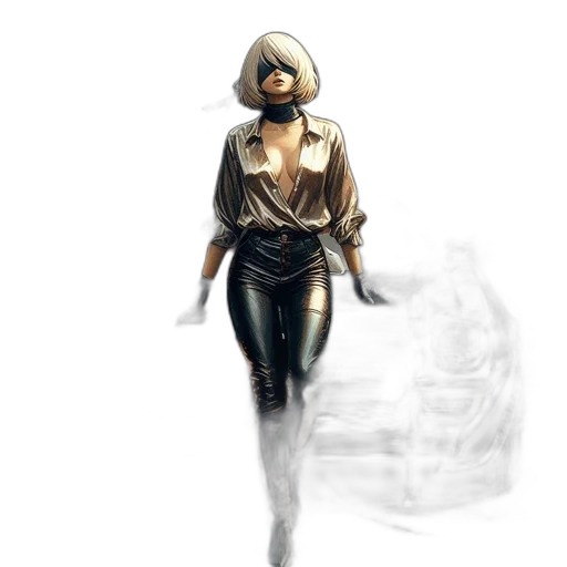 mask, jacket, staff, robot, concept art, comic book art, fantasy art, pixel art transparent PNG cut-out