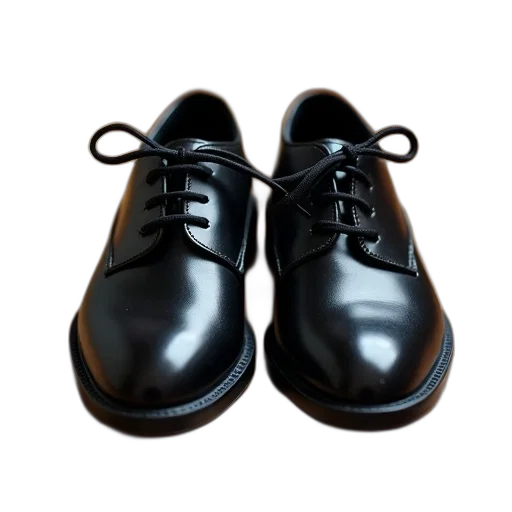 shoes, 3d render, photorealistic, monochrome, pair, black, leather, laces transparent PNG cut-out