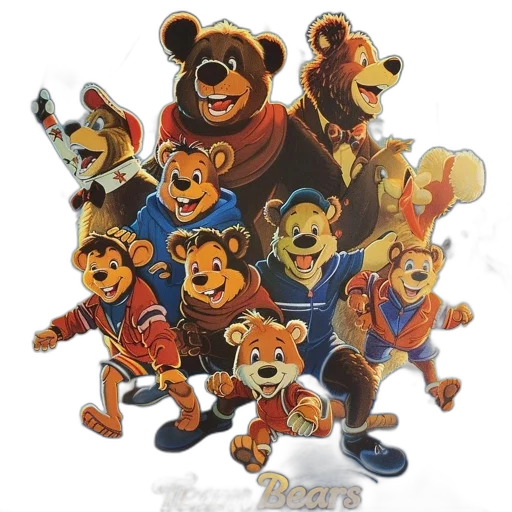 staff, concept art, 3d render, pixel art, promotional, poster, team, bears transparent PNG cut-out