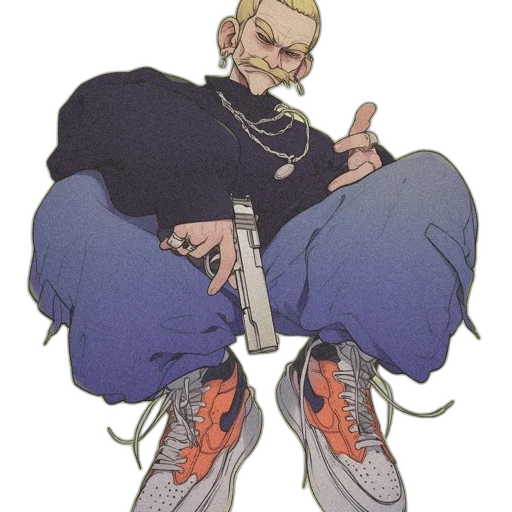 jacket, weapon, staff, shoes, concept art, cartoon, cyberpunk, comic book art transparent PNG cut-out
