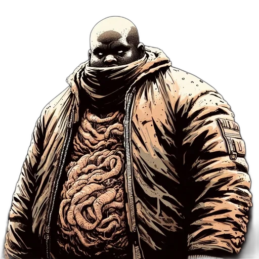 jacket, creature, animal, face, comic book art, concept art, cyberpunk, earth tones transparent PNG cut-out
