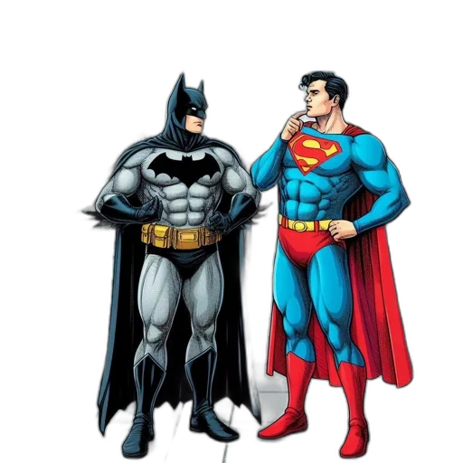 comic book art, concept art, cartoon, 3d render, two, iconic, superheroes, batman transparent PNG cut-out