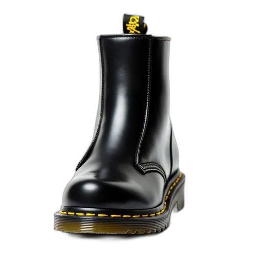 shoes, close-up, image, black, leather, boot, yellow, label transparent PNG cut-out