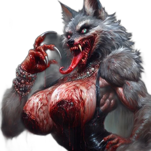 creature, animal, concept art, fantasy art, comic book art, photorealistic, anthropomorphic, werewolf-like transparent PNG cut-out