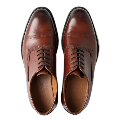 shoes, photorealistic, pair, worn-out, brown, leather, visible, creases transparent PNG cut-out