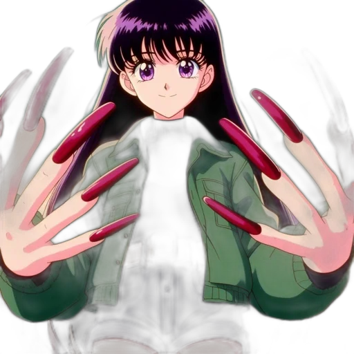 weapon, jacket, creature, hair, anime, vaporwave, cyberpunk, pixel art transparent PNG cut-out