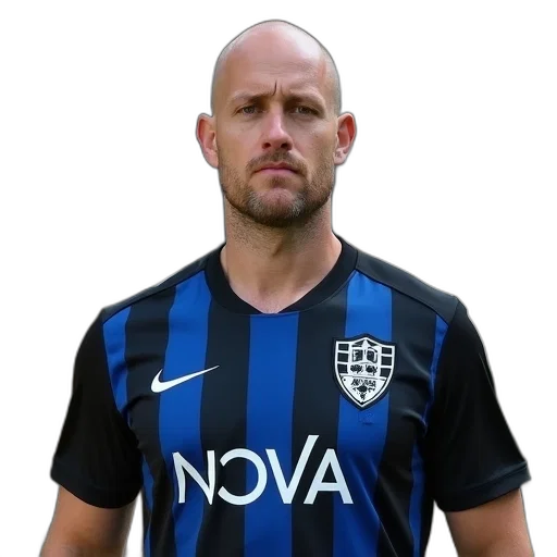 man, bald, head, wearing, black, blue, jersey, word transparent PNG cut-out