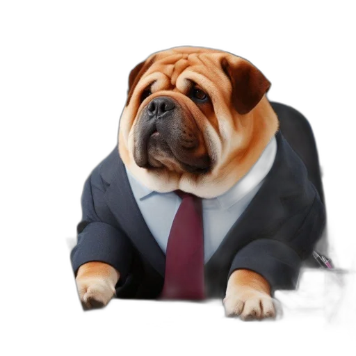 animal, staff, photorealistic, 3d render, bulldog, dressed, business, suit transparent PNG cut-out
