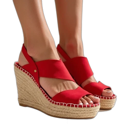 shoes, 3d render, red, wedged, sandals, jute, sole transparent PNG cut-out