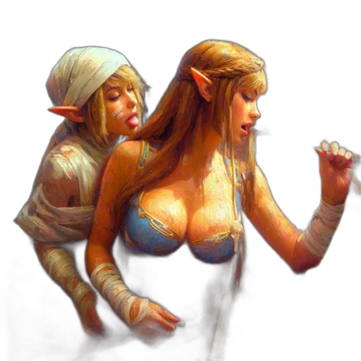concept art, fantasy art, oil painting, pixel art, underwater, fire, golden, two transparent PNG cut-out