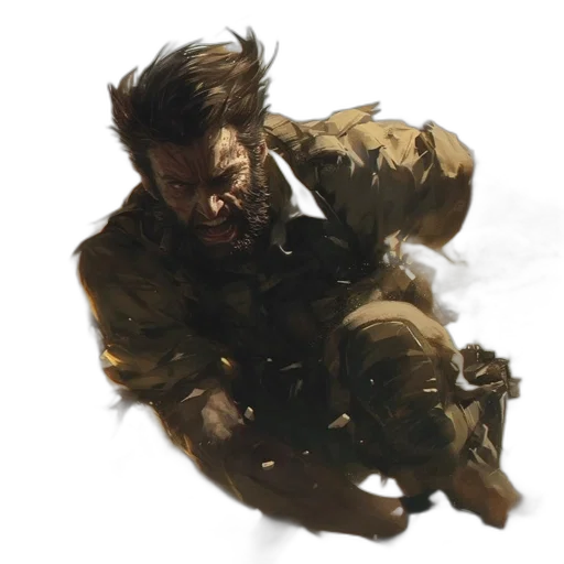weapon, jacket, face, concept art, fantasy art, photorealistic, cyberpunk, earth tones transparent PNG cut-out