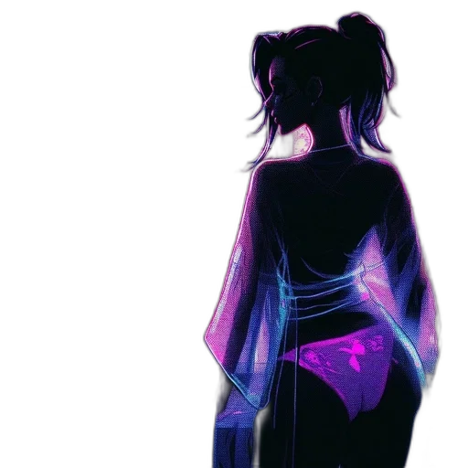dress, jacket, creature, concept art, cyberpunk, vaporwave, watercolor, neon lights transparent PNG cut-out