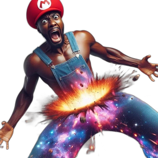 concept art, muscular, figure, donning, mario-like, cap, shouts, amidst transparent PNG cut-out