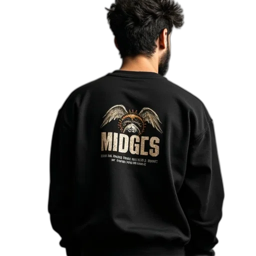 jacket, 3d render, man, wearing, black, sweatshirt, graphic, back transparent PNG cut-out