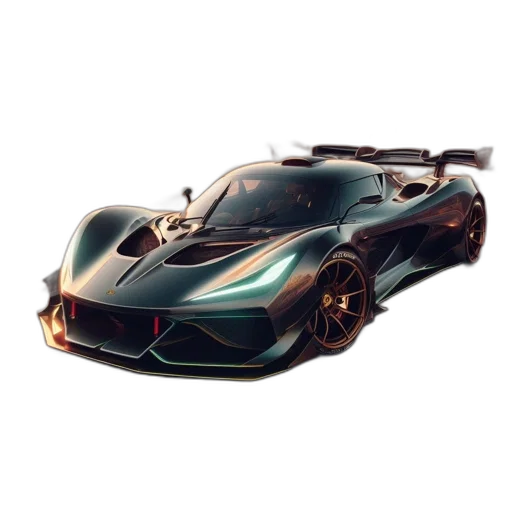 car, 3d render, photorealistic, concept art, sleek, futuristic, black, green transparent PNG cut-out