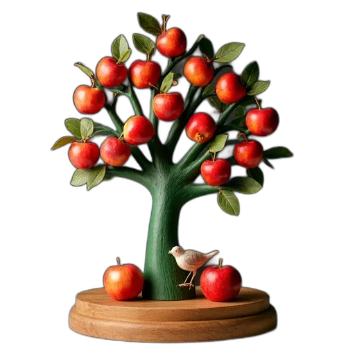 tree, crown, food, jewelry, 3d render, photorealistic, concept art, wooden transparent PNG cut-out